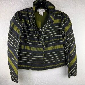 FRASCARA FOR BEKER FASHIONS Vibrant Olive Green & Black top. Stand up collar.